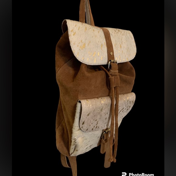 Jane Marie genuine leather cowhide speckle gold backpack - Picture 4 of 12